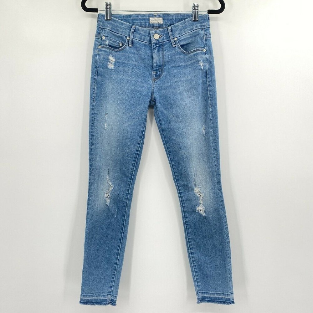 Mother Undone Hem Looker Crop Distressed Skinny
